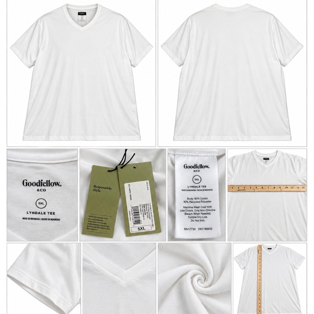 Goodfellow & Co Lyndale Tee Mens 5XL White NEW V-Neck Short Sleeve T-Shirt